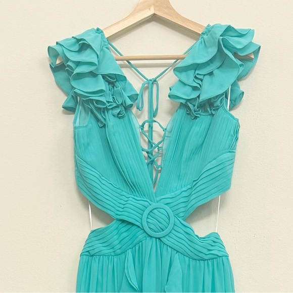 NWT PatBO Flutter Sleeves Ruffle Maxi Dress in Aqua Size 8 - Picture 7 of 13